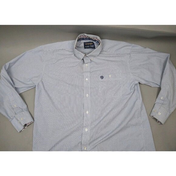 Wrangler George Strait Mens Large Blue Check Print Long Sleeve Button Down Shirt - Picture 1 of 8